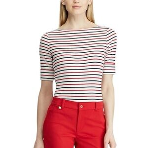 Lauren Ralph Lauren JUDY Comfort striped short sleeve stretch KNIT Boatneck TOP